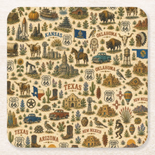Route 66 States Roadtrip Sips Square Paper Coaster
