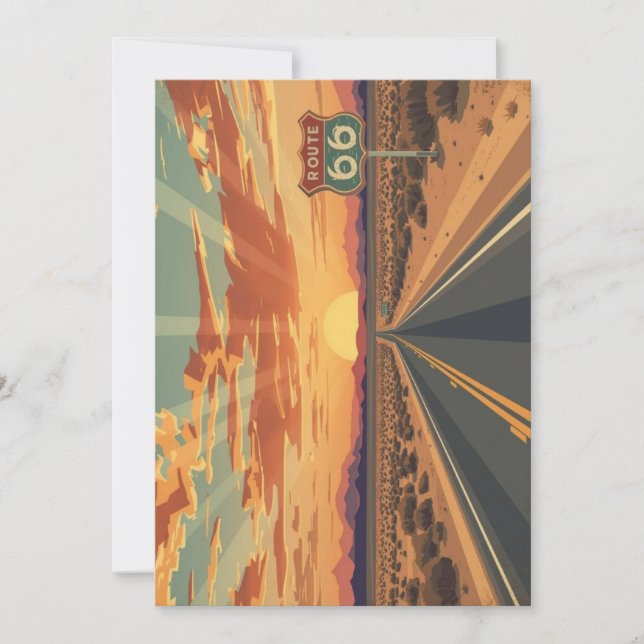 Route 66 Sunset Desert Road Travel Art Holiday Card (Front)
