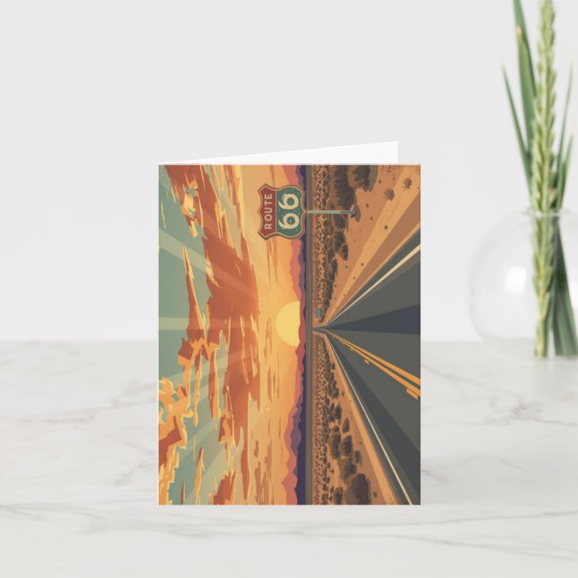 Route 66 Sunset Desert Road Travel Art Holiday Card (Front)