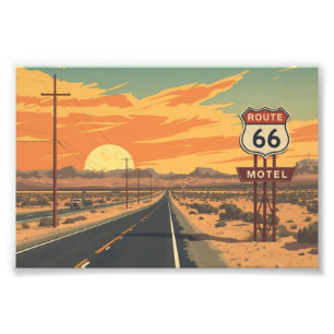Route 66 Sunset Vintage Road Travel Art Photo Print