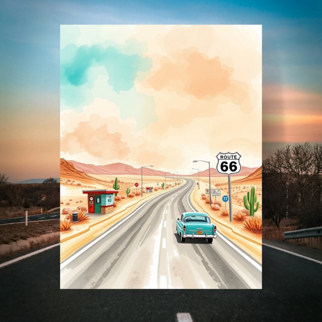 Route 66 Sunset Watercolor Postcard (Route 66 Sunset Watercolor Postcard
)