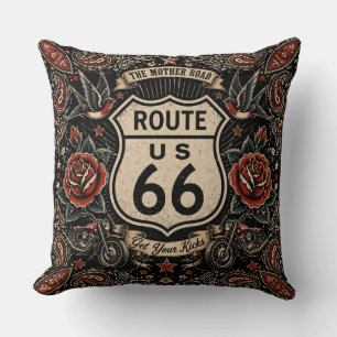 Route 66 Tattoo Americana Road Culture Cushion