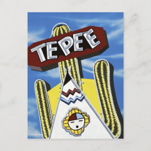 Route 66 Tepee Curiol Retro Neon Sign Postcard