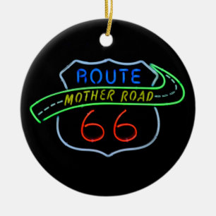 Route 66, The Mother Road, Neon Sign Ceramic Tree Decoration