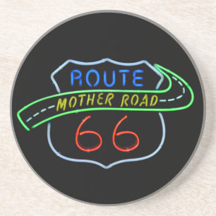 Route 66, The Mother Road, Neon Sign Coaster