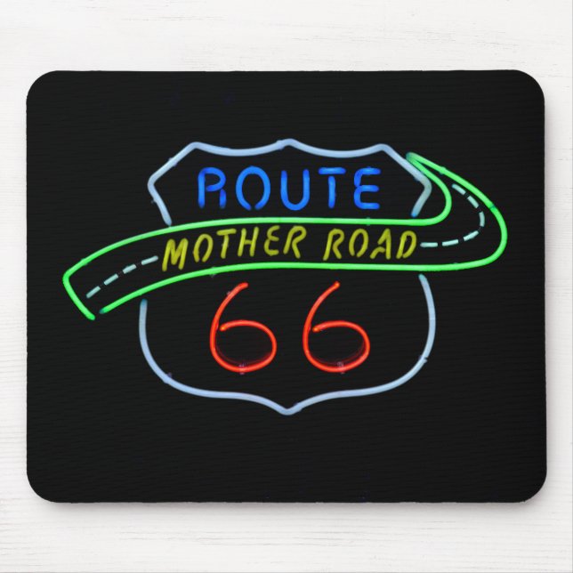 Route 66, The Mother Road, Neon Sign Mouse Mat (Front)