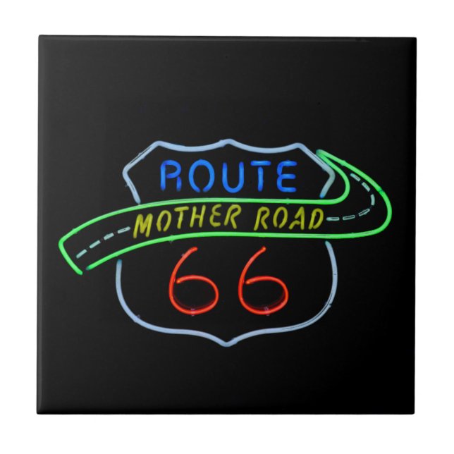 Route 66, The Mother Road, Neon Sign Tile (Front)