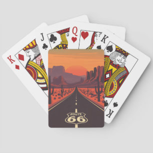 Route 66 USA Vintage Sunset Desert Playing Cards