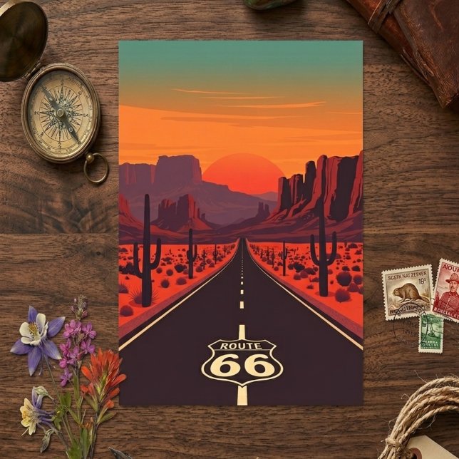 Route 66 USA Vintage Sunset Desert Postcard (Route 66 USA Vintage Sunset Desert Postcard)