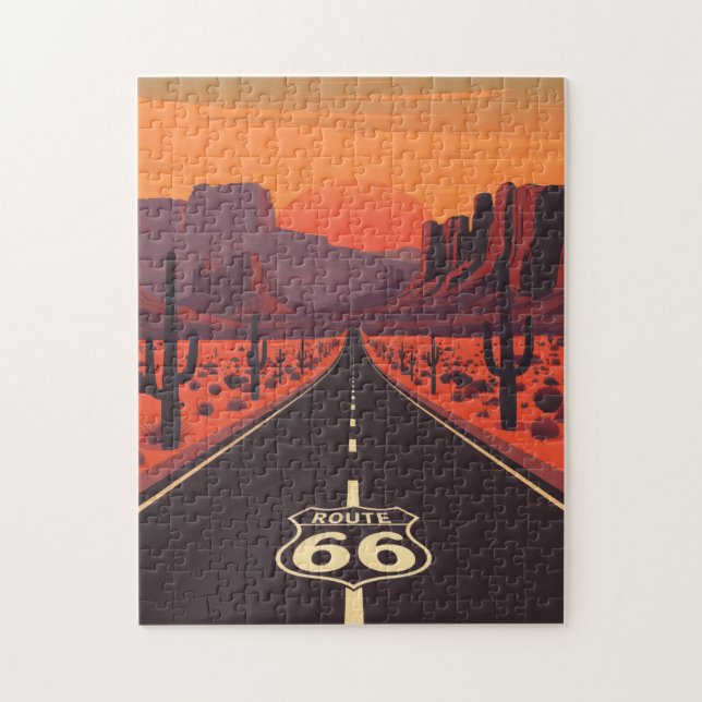Route 66 USA Vintage Sunset Puzzle (Vertical)