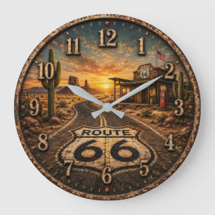 Route 66 Vintage American Road Trip Large Clock
