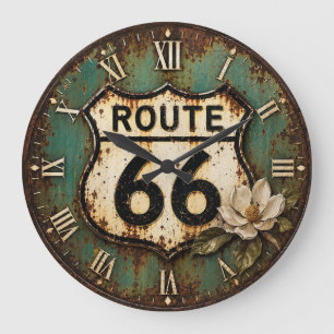 Route 66 Vintage Americana Rustic Highway Sign Large Clock
