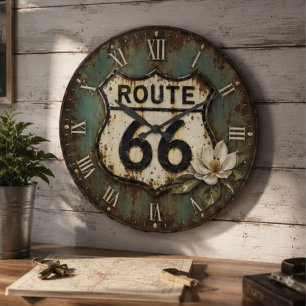 Route 66 Vintage Americana Rustic Highway Sign Large Clock