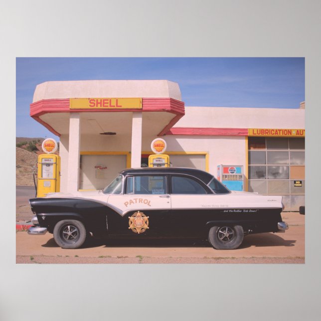 Route 66 Vintage Car Gas Station Photo Poster (Front)