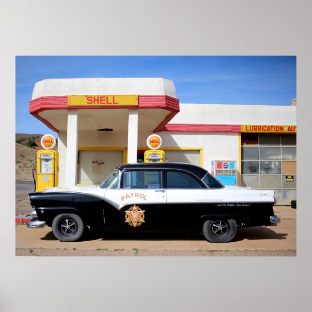 Route 66 Vintage Car Gas Station Photo Poster (Front)