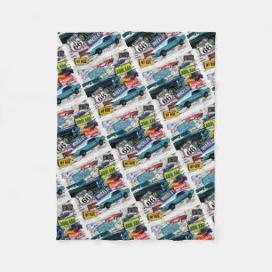 Route 66, Vintage cars, Road Trips Fleece Blanket