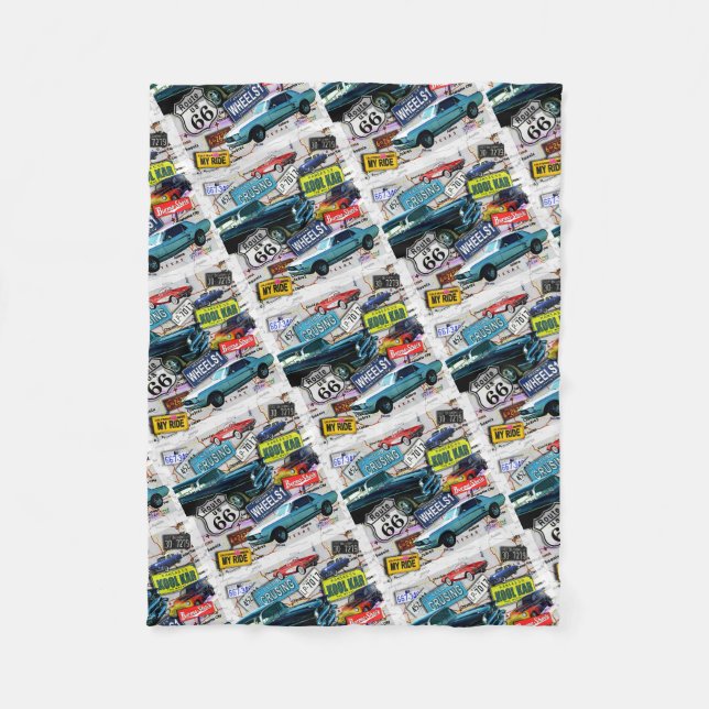 Route 66, Vintage cars, Road Trips Fleece Blanket (Front)