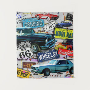 Route 66, Vintage cars, Road Trips Tapestry