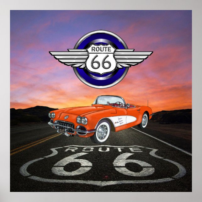 Route 66 - Vintage - Classic Car - SRF Poster (Front)