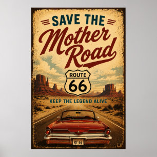 Route 66 Vintage Convertible Open Road Americana Poster