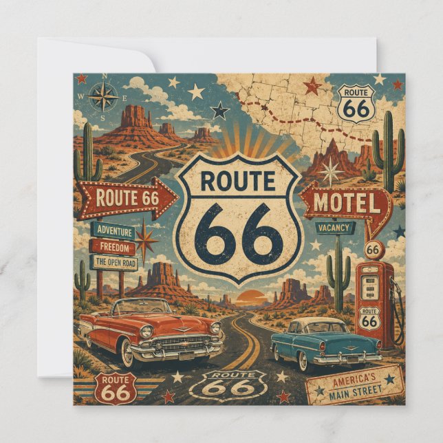 Route 66 Vintage Desert Highway Adventure Art Card (Front)