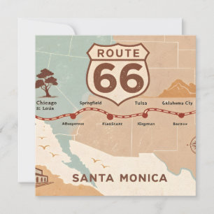 Route 66 Vintage Map with Historic Cities Holiday Card