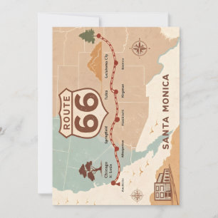 Route 66 Vintage Map with Historic Cities Holiday Card