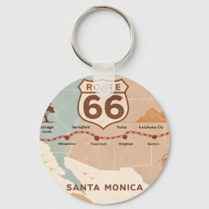 Route 66 Vintage Map with Historic Cities Key Ring