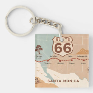 Route 66 Vintage Map with Historic Cities Key Ring