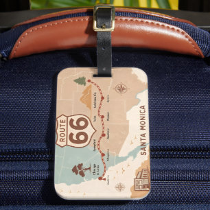 Route 66 Vintage Map with Historic Cities Luggage Tag