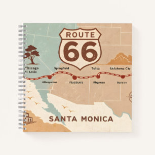 Route 66 Vintage Map with Historic Cities Notebook