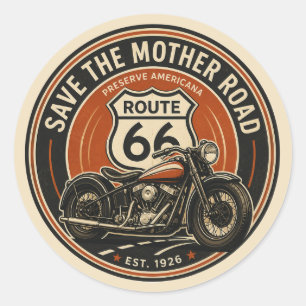 Route 66 Vintage Motorcycle Heritage Emblem Classic Round Sticker