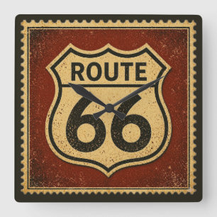 route 66 Vintage Shield Retro Garage Wall Art Square Wall Clock