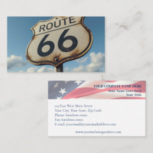 Route 66 Vintage Sign & American Flag Business Card