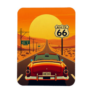 Route 66 Vintage Sunset Highway with Car Magnet