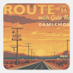 Route 66 Vintage Sunset Road Art Square Sticker