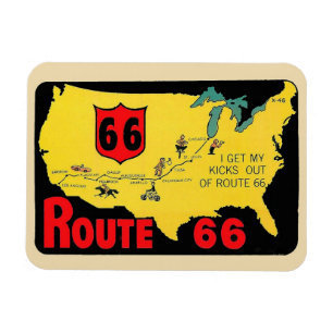 Route 66 - Vintage Travel - Flexible  Magnet
