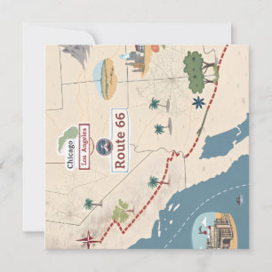 Route 66 Vintage Travel Map Illustration Holiday Card