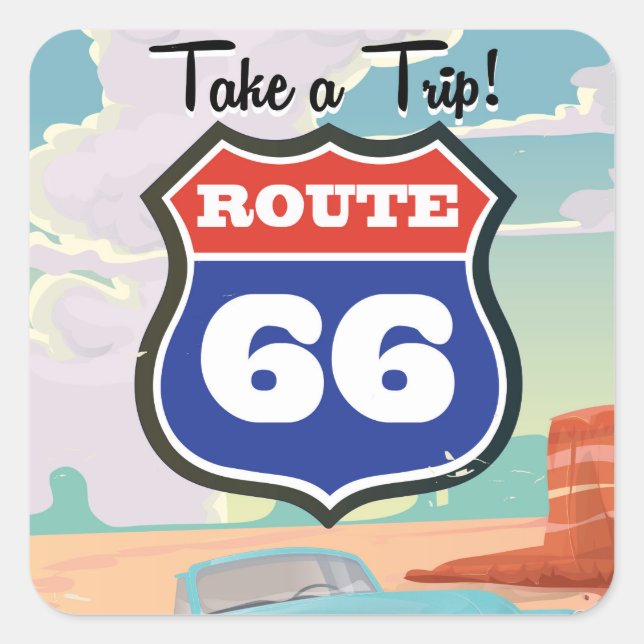 Route 66 vintage travel poster square sticker (Front)