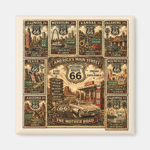 route 66 Vintage Travel Stamp Magnet