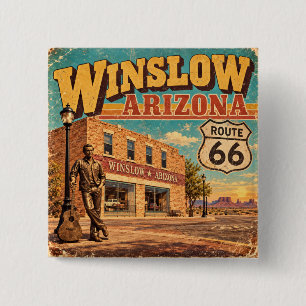 Route 66 Winslow Arizona Vintage Main Street 15 Cm Square Badge