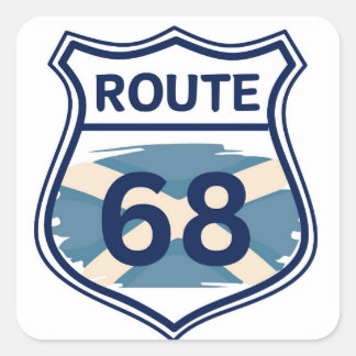 Route 68 Scottish Saltire Flag Shield Shape Square Sticker