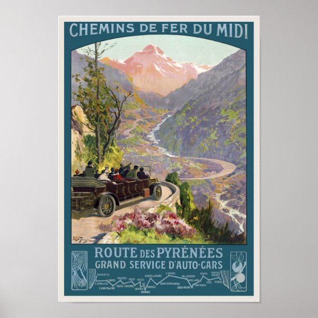 Route des Pyrénées France Vintage Poster 1920 (Front)