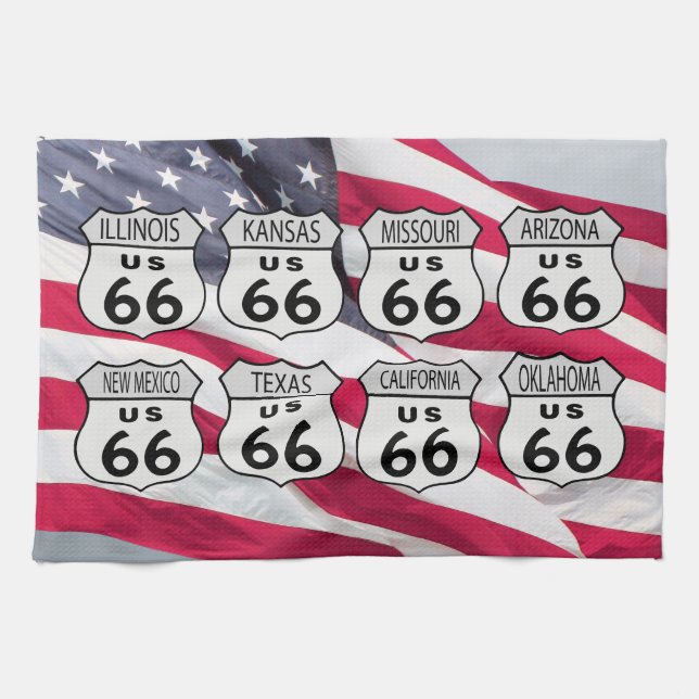 Route US 66 States Tea Towel (Horizontal)
