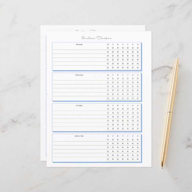 Routine Tracker Weekly Planning Page (Front/Back In Situ)