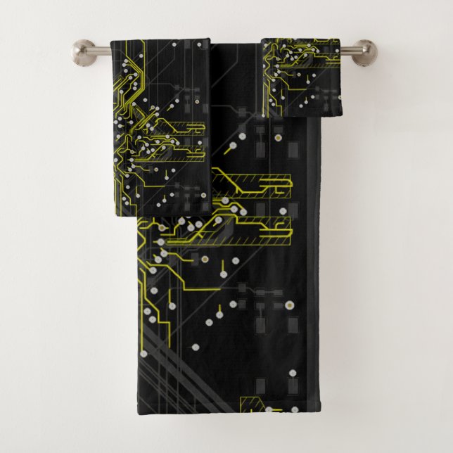 Routing Process Colourful Abstract Modern Cool Dar Bath Towel Set (Insitu)