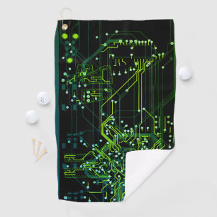 Routing Process Green Abstract Electronic Geek Golf Towel