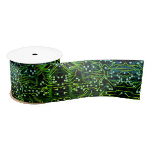 Routing Process Green Abstract Electronic Geek Satin Ribbon