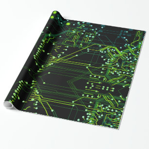 Routing Process Green Abstract Electronic Geek Wrapping Paper