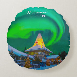 Rovaniemi, Finland - Magic Aurora Round Cushion
